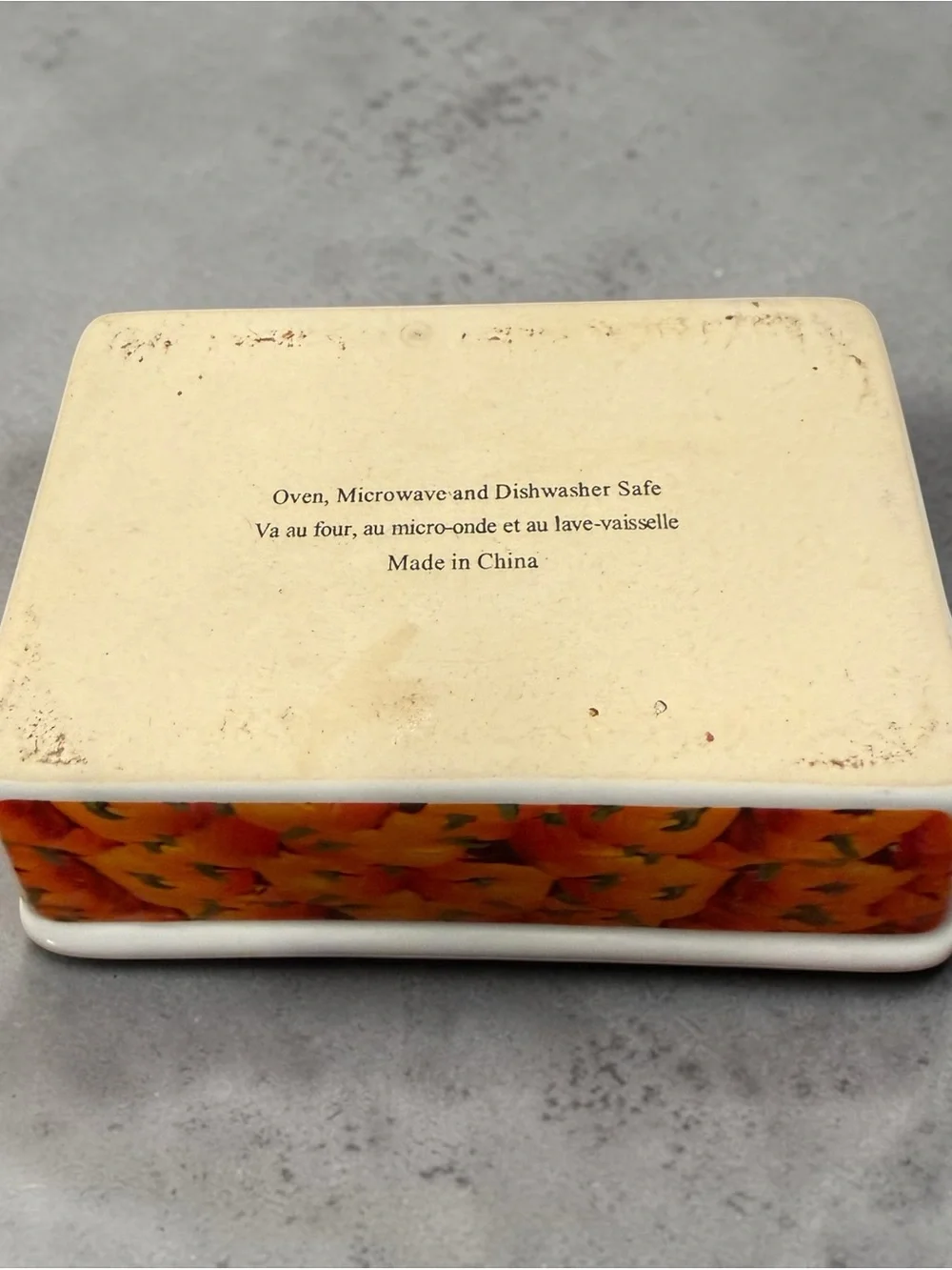 White Ceramic Ramekin Set with Orange Floral Border - Set of 2